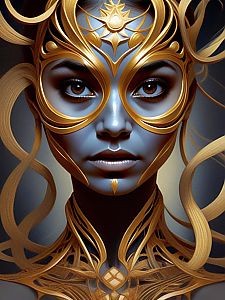 Regal Woman with Golden Mask - Futuristic Portrait