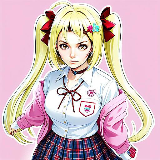 Hoshikawa Sara Anime Girl in School Uniform with Blonde Twin Tails