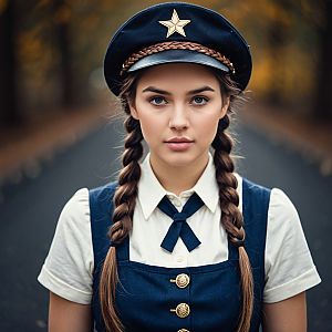 Young Woman in Vintage Navy Costume with Braids