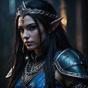 Fantasy Elf Woman Warrior in Silver Armor Close-up
