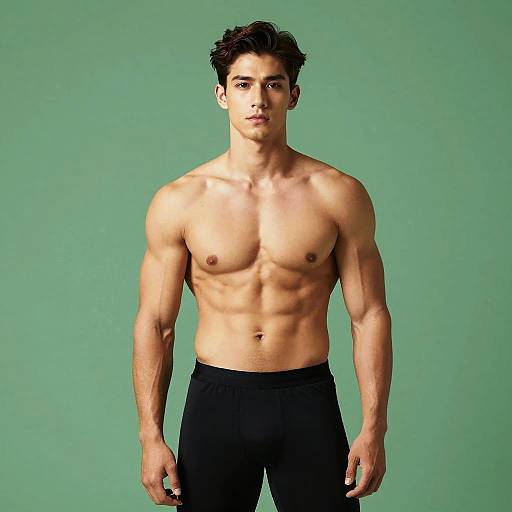 Fit Young Man with Muscular Physique in Black Athletic Pants