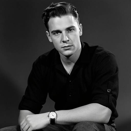 Classic Black and White Portrait of Young Man Wearing Wristwatch