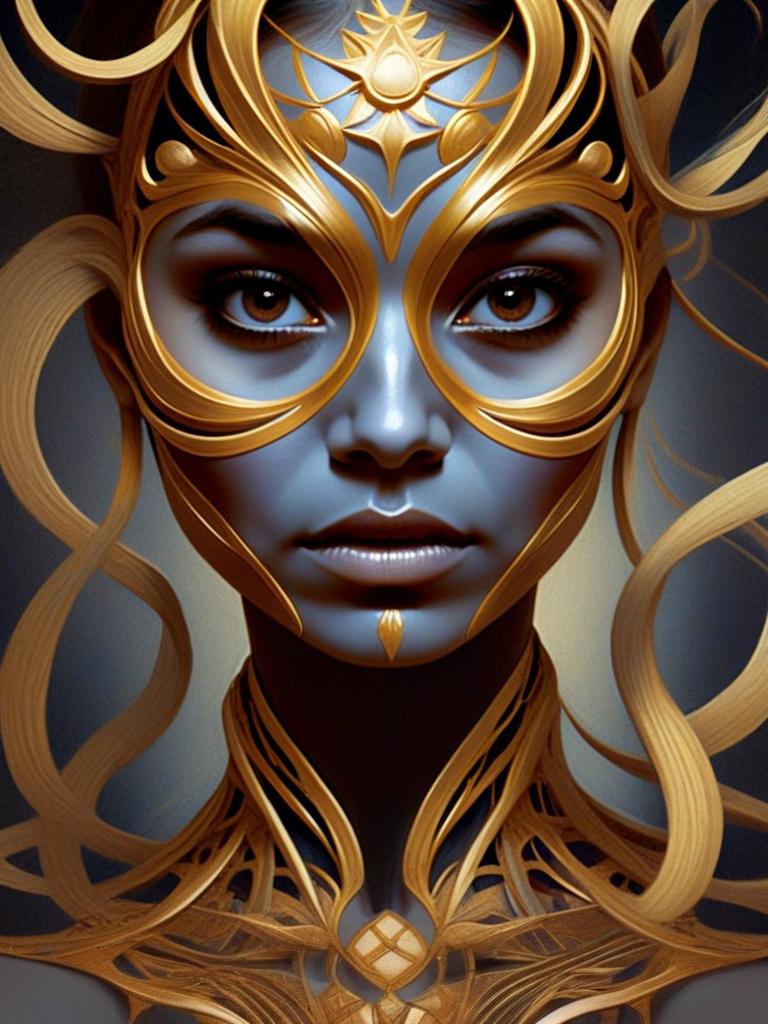 Regal Woman with Golden Mask - Futuristic Portrait
