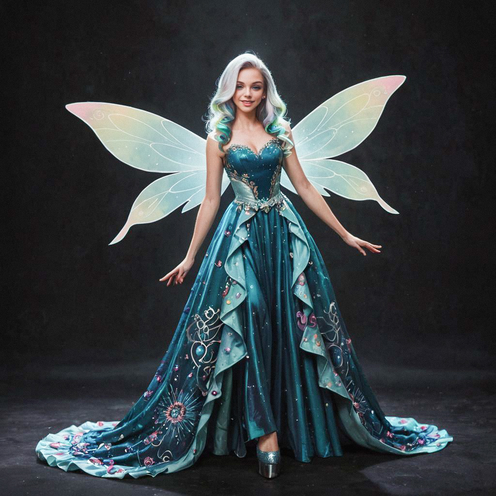 Ethereal Woman in Magical Gown with Wings