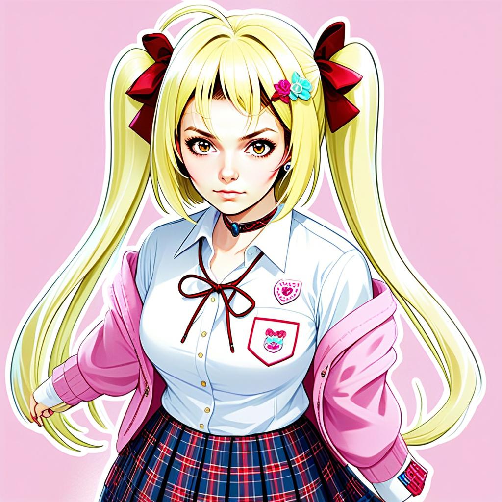 Hoshikawa Sara Anime Girl in School Uniform with Blonde Twin Tails