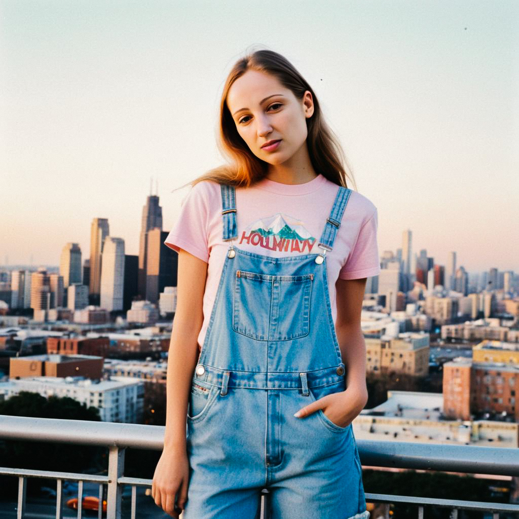 Young Woman on Rooftop Terrace at Golden Hour Young Woman on Rooftop Terrace at Golden Hour