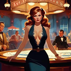 Vintage Glamorous Woman at Casino Gaming Table in 1940s Style