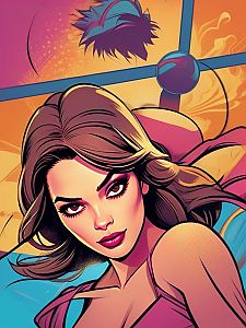 Vibrant Woman with Bold Makeup in Comic Style