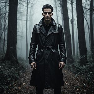Confident Man in Foggy Forest