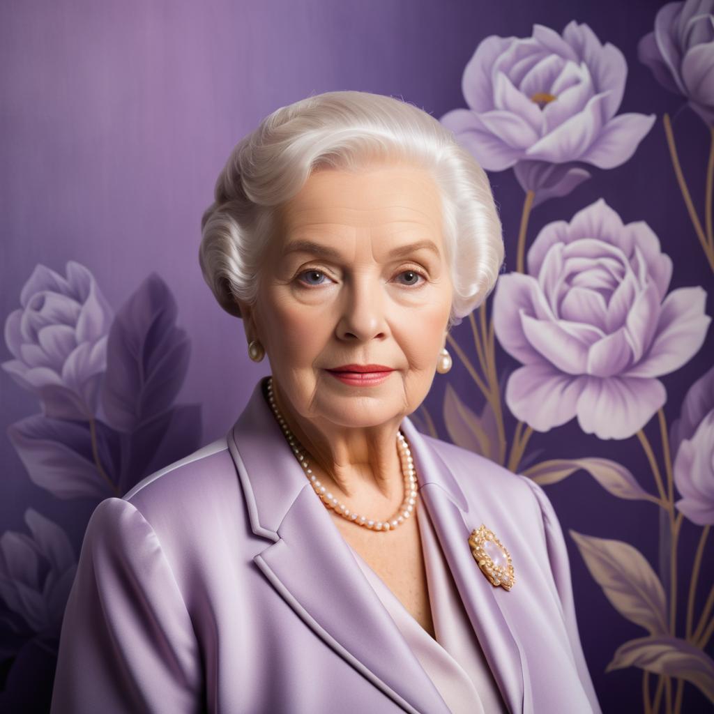 Elegant Woman in Lavender Suit with Silver Hair