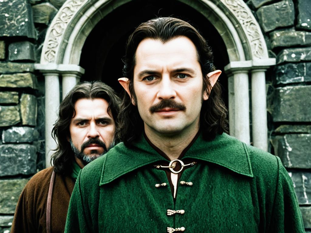 Lord of the Rings Style Men in Green and Brown Costume with Elf Ears