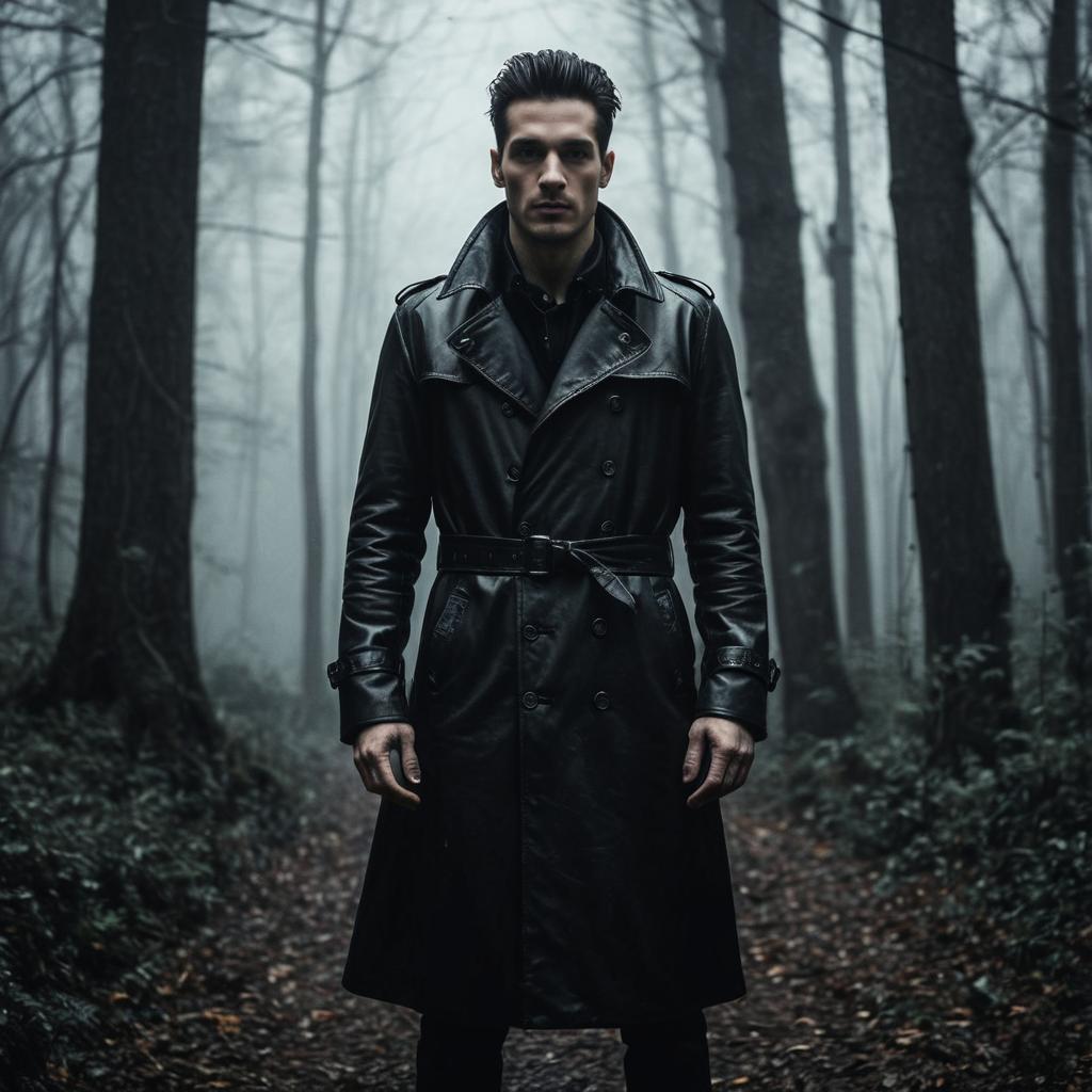 Confident Man in Foggy Forest