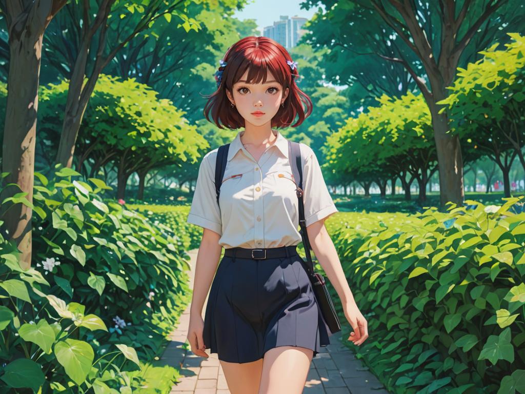 Anime Woman in Vibrant Park