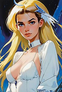 Blonde Woman in White Dress Anime Style Digital Art