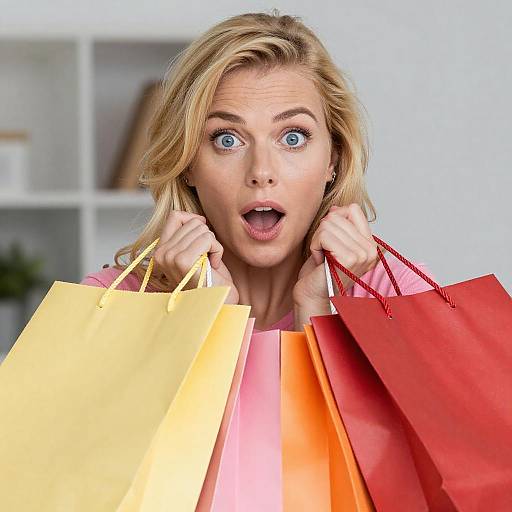 Excited Woman Holding Colorful Shopping Bags Showing Joy