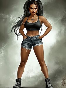 Confident Young Woman in Crop Top and Shorts