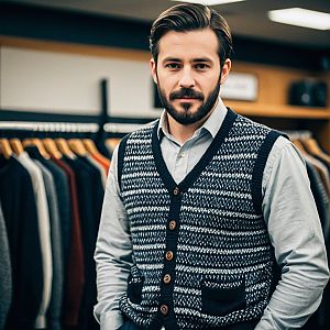 Stylish Man in Sweater Vest at Clothing Store