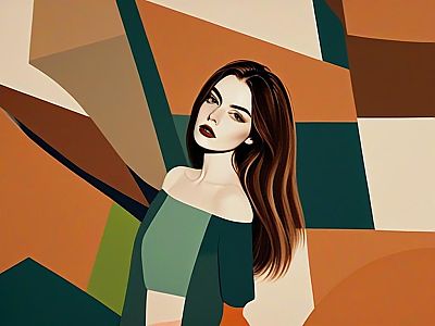 Woman with Long Hair and Geometric Background