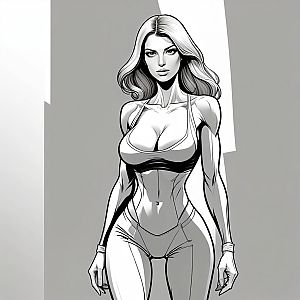 Stylized Black and White Illustration of Confident Woman