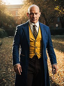 Man in Realistic Professor X Cosplay Costume Outdoors in Autumn