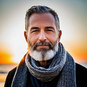 Mature Man with Beard at Sunset