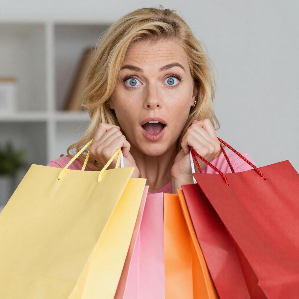 Excited Woman Holding Colorful Shopping Bags Showing Joy
