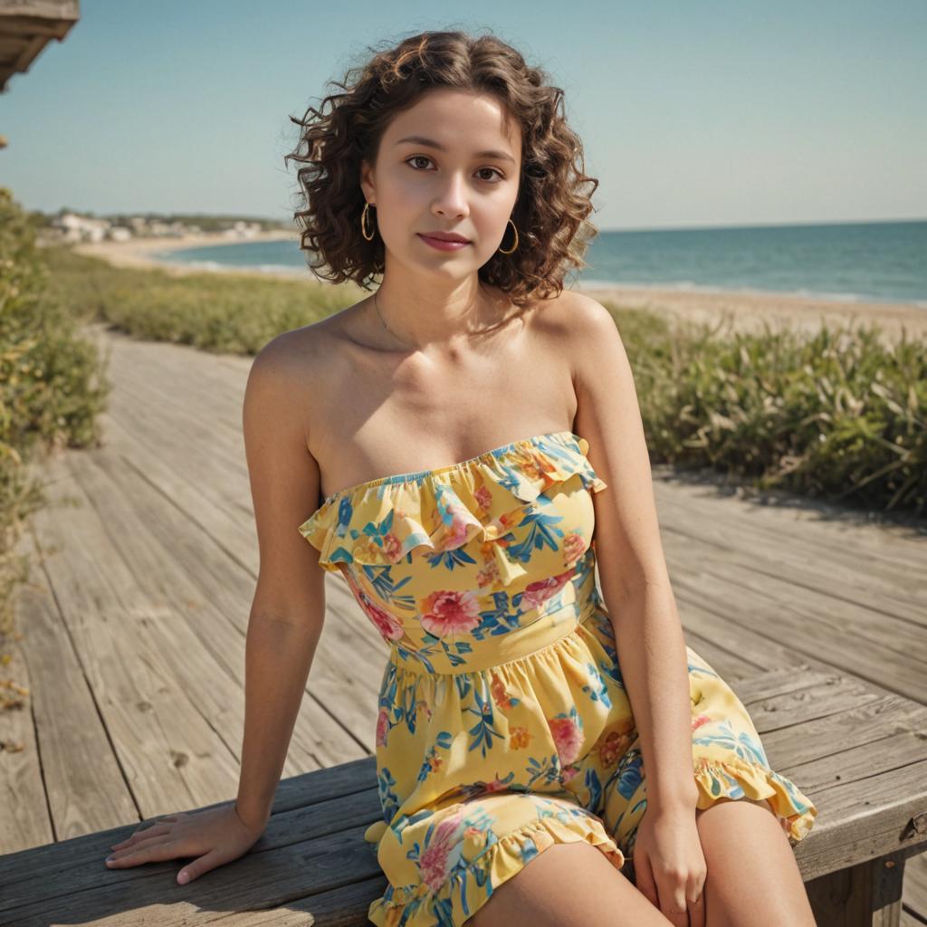 Woman in Yellow Floral Dress at Beach