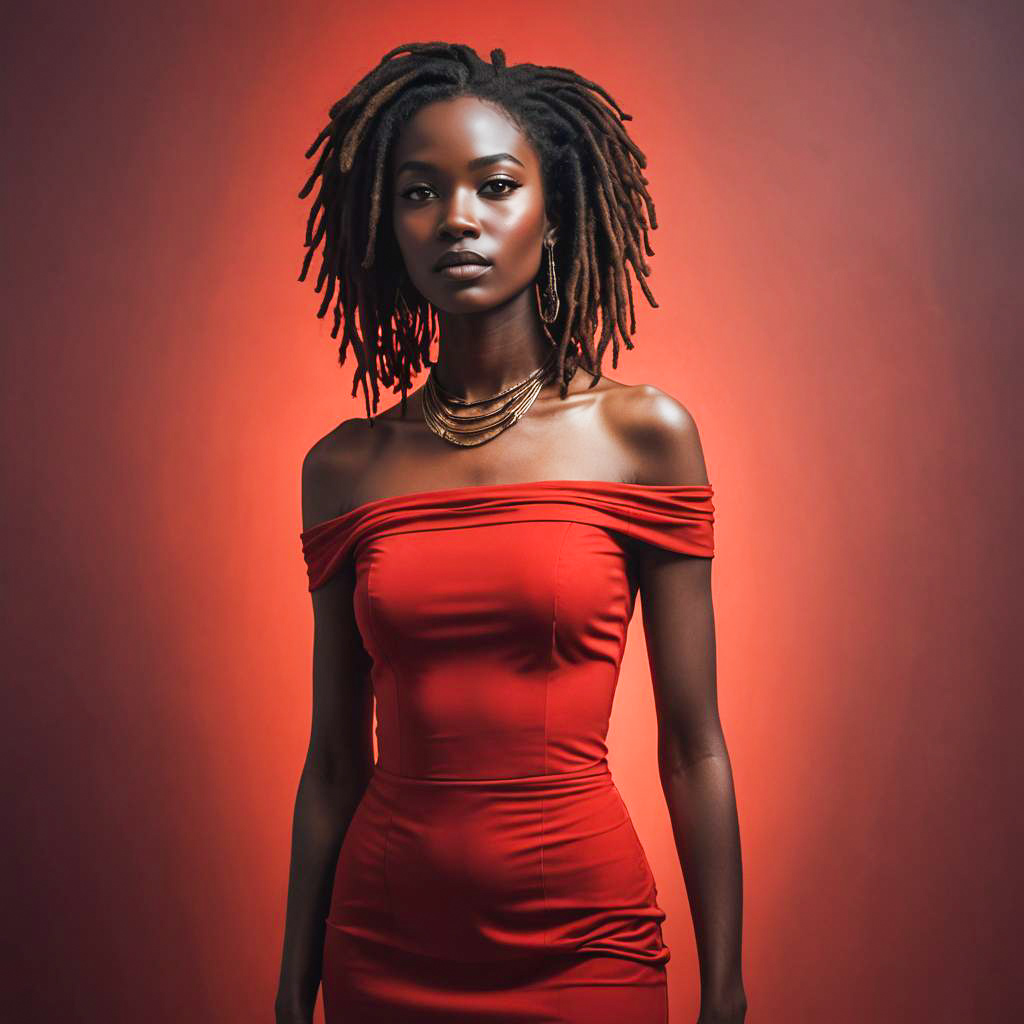 Woman with Dreadlocks in Red Dress