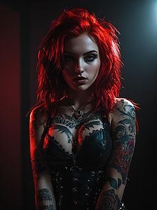 Edgy Woman with Red Hair and Gothic Leather Corset Portrait