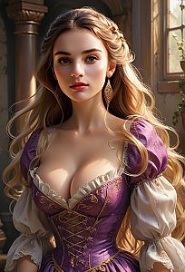 Renaissance Style Woman in Purple Corset Gown Portrait