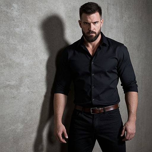 Portrait of Confident Man in Black Shirt Against Concrete Wall