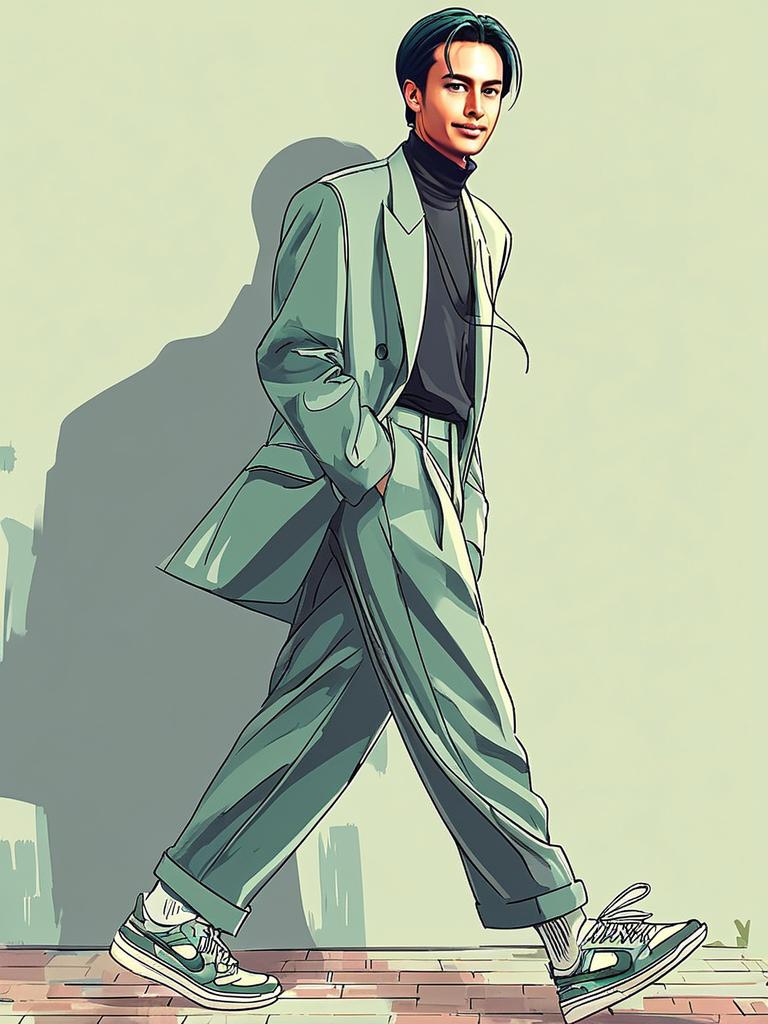 Stylish Young Man in Light Suit and Turtleneck