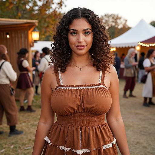 Young Woman in Rust Dress at Outdoor Festival