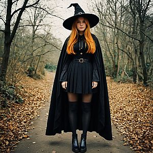 Confident Young Witch in Autumn Forest