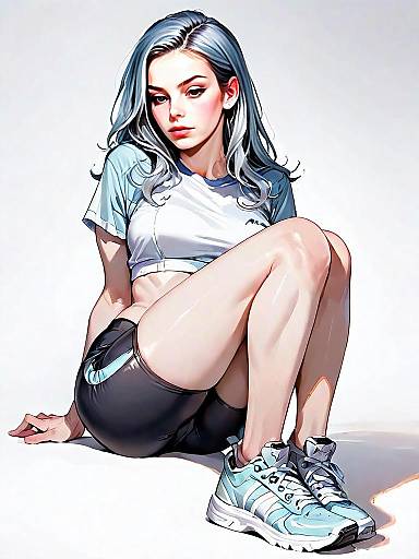 Realistic Digital Art of Sporty Woman in Athletic Wear Sitting Full Body