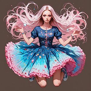 Young Woman with Pink Hair in Fantasy Dress