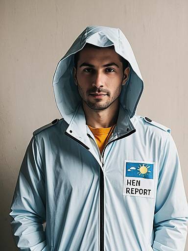Man Cosplay Wearing Realistic Weather Report Costume with Hood