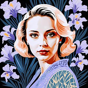 Vibrant Woman Surrounded by Irises