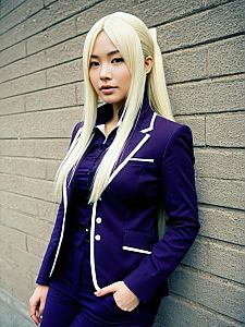 Sexy Cosplay Woman Wearing Ino Yamanaka Costume in Dark Purple Suit