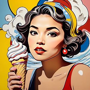 Stylized Woman Enjoying Ice Cream - Pop Art