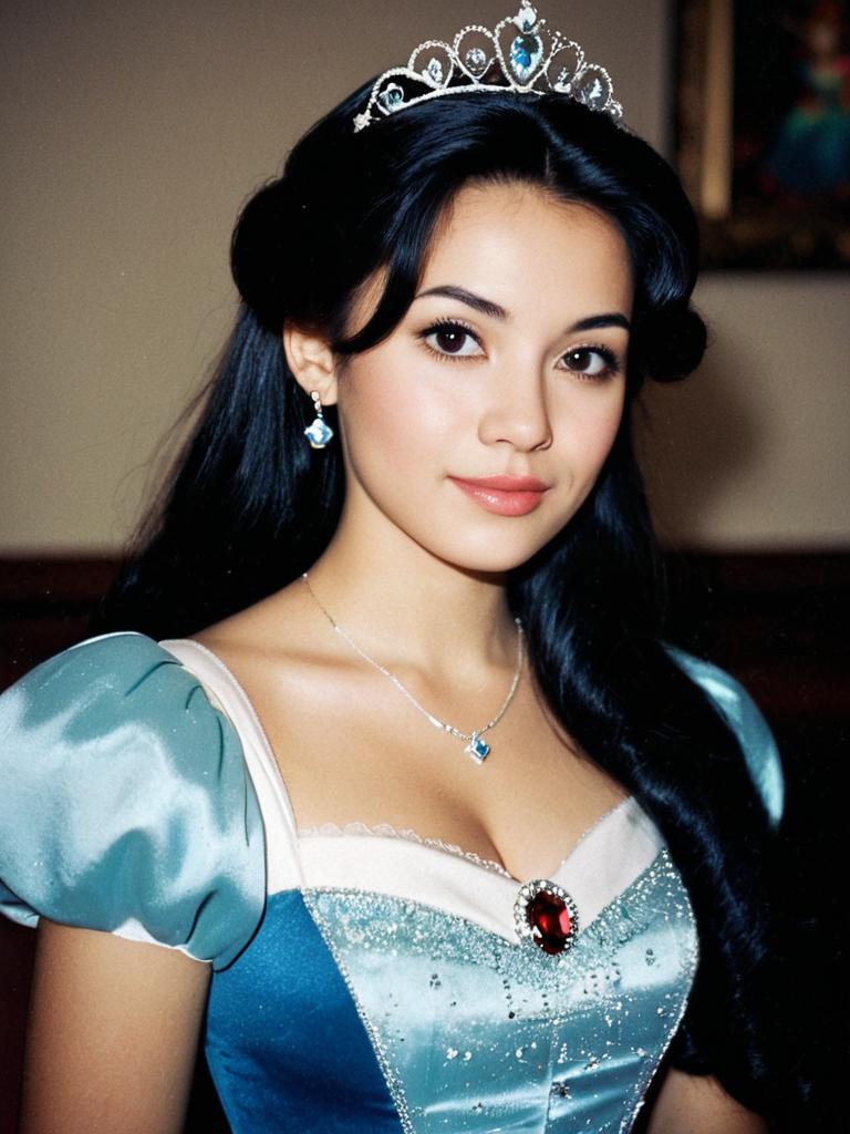 Elegant Disney Princess Woman in Blue Gown with Tiara