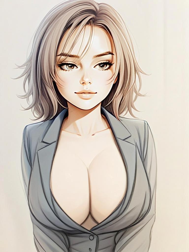 Confident Woman in Gray Blazer Digital Anime Style Illustration Confident Woman in Gray Blazer Digital Anime Style Illustration