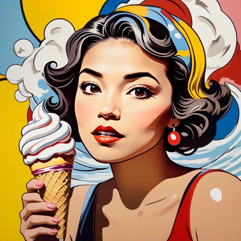 Stylized Woman Enjoying Ice Cream - Pop Art Stylized Woman Enjoying Ice Cream - Pop Art