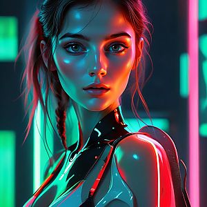 Futuristic Cyberpunk Portrait of Young Woman