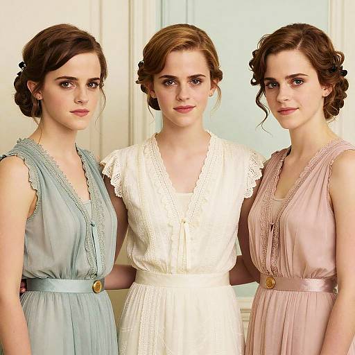 Vintage Style Trio of Women in Pastel Dresses