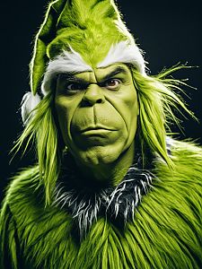 Man in Realistic Grinch Costume Cinematic Portrait