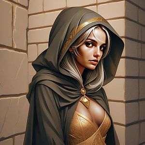 Mysterious Woman in Golden Outfit and Cloak
