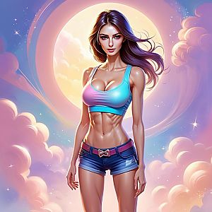 Athletic Woman in Celestial Background