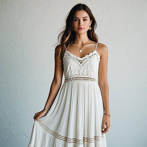 Bohemian Elegance Sleeveless White Crocheted Maxi Dress for Women