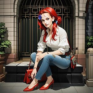 Fashionable Young Woman with Red Hair in Urban Setting